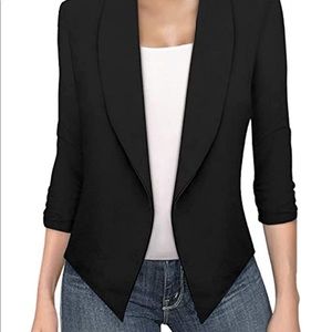Hybrid & Company Casual Or Office Open Front Blazer with Removable Shoulder Pads
